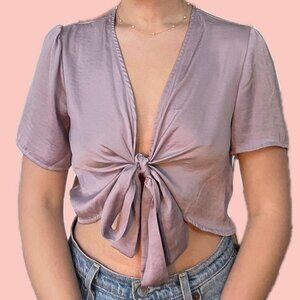 target satin lavender knot tie top